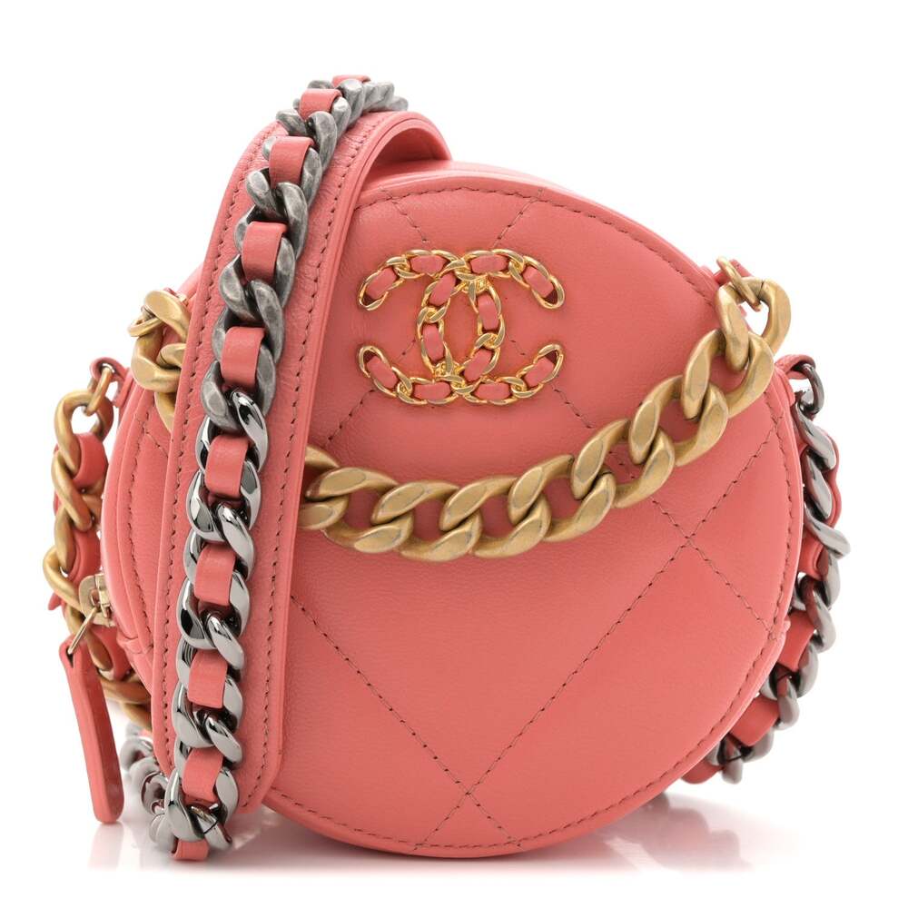 Lambskin Quilted Chanel 19 Round Clutch #254546C19B